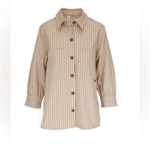 Bogner Tan and White Striped Shirt. Size 4. Oversized